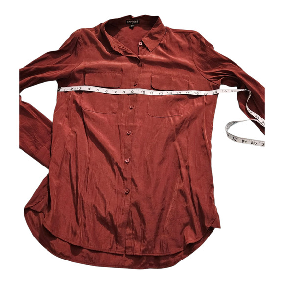 Express Women's Size Small Red Long Sleeve Button Up Shirt - Picture 6 of 8